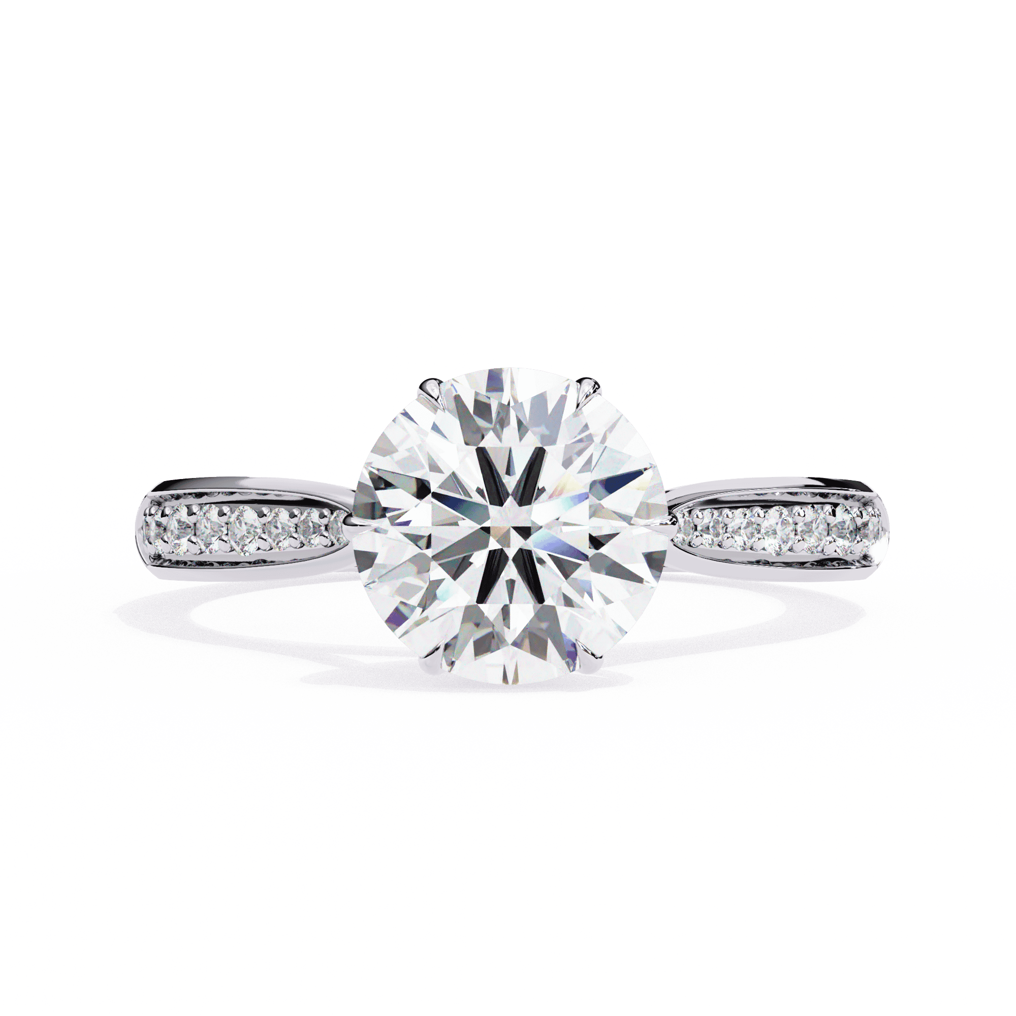 Round Brilliant Diamond Engagement Ring with Split Pave Band